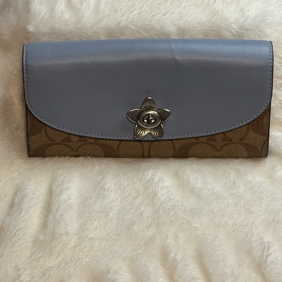 Coach Handbags - Coach Blue and Brown Floral Accent Wallet